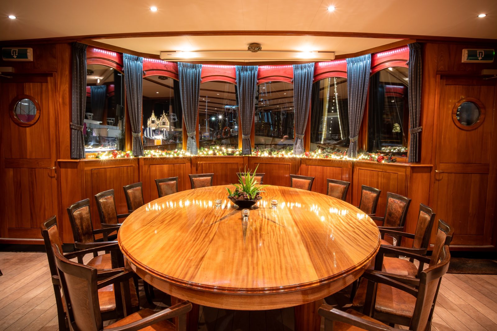 Restaurant table set for dinner