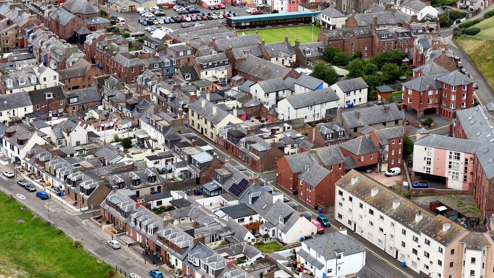 Aerial view of terraced houses